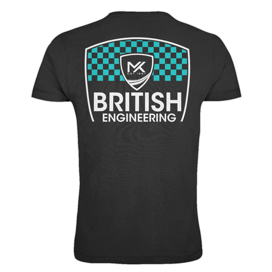 MK British Engineering T-Shirt Black Turquoise Print