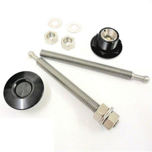 Black Push Button Bonnet Catch Boot Pin Kit Alloy & Stainless Steel (Pair)