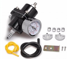Fuel Pressure Regulator (Injection Engine) with Gas Hose Kit | 0-140 PSI | Black