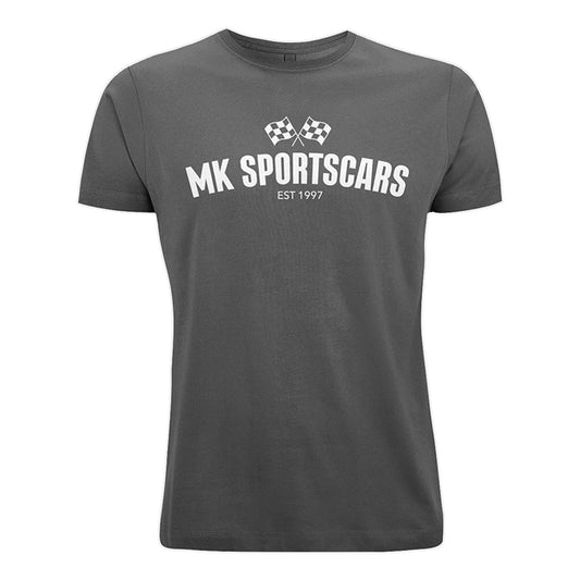 MK Sportscars Racing Flag T-Shirt Black White Print