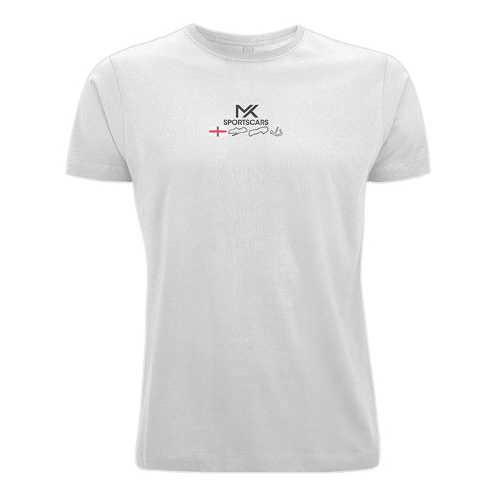 MK Sportscars Wheel Design T-Shirt White (Black Print)