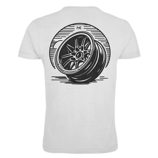 MK Sportscars Wheel Design T-Shirt White (Black Print)