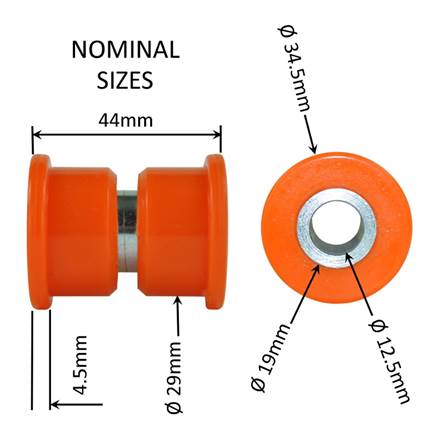 MK Indy Extreme Poly Bush and Zinc Plated Crush Tube M14 x 45mm - Black (Each)